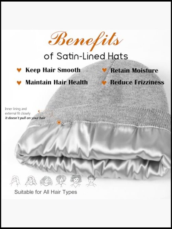 3 Pack Satin Lined Beanie Hats for Winter - Soft Warm Knit Cuffed Beanies main image 6